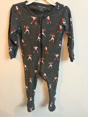 Petit Lem Charcoal Football-Print One-Piece Pajamas 18 months